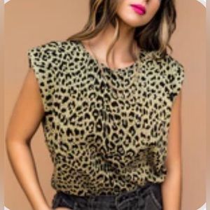 Dressed In LALA Boxy “Bad Babe Muscle Tee” Olive Leopard Print S_NWOT